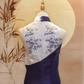 Midnight Thai Silk Cheongsam with Silver and Blue Jacquard Blocking
