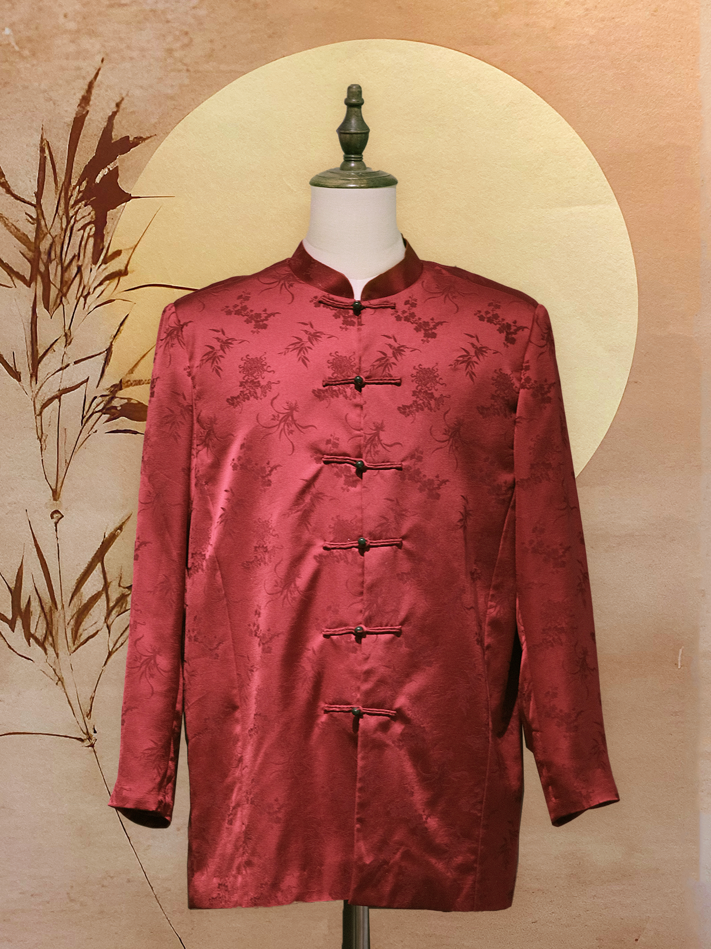 Red Chinese Silk Tang Shirt
