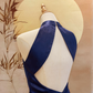 Navy Blue Chinese Silk Cheongsam with Diamond Back Cut-Out