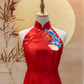 Red Thai Silk Cheongsam with Floral Appliqué