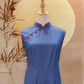 Blue Cotton Jumpsuit with Red Beads and Piping