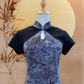 2pc Blue and Black Cotton Top with Peephole and Skirt