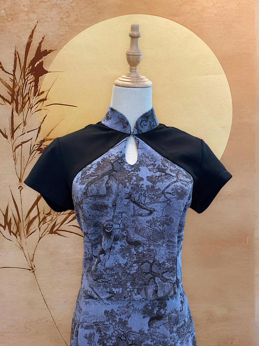 2pc Blue and Black Cotton Top with Peephole and Skirt