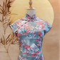 Printed Japanese Cotton Cheongsam with Fuchsia Piping