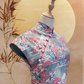 Printed Japanese Cotton Cheongsam with Fuchsia Piping