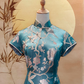 Dark Green Jacquard Cheongsam with Gold Trimming and Frog Buttons