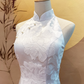White Floral Soft Jacquard Cheongsam with Pizza Back Cut-Out
