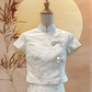 2pc White Floral Jacquard Cheongsam Top and Skirt with White Bows