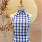 2pc Gingham Cotton Cheongsam Top and Skirt with Frog Buttons