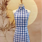 2pc Gingham Cotton Cheongsam Top and Skirt with Frog Buttons