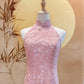 Pink Lace Cheongsam with Baby Pink Lining and Back Peephole