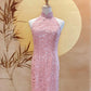 Pink Lace Cheongsam with Baby Pink Lining and Back Peephole