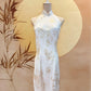 White and Gold Soft Jacquard Backless Cheongsam