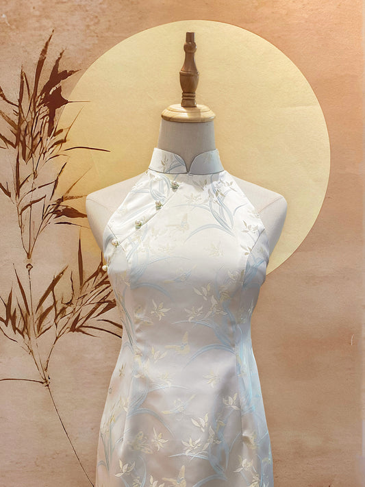 Silver Mint Chinese Jacquard Cheongsam