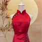 Red Duchess Satin with Red Beaded Appliqué