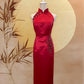 Red Duchess Satin with Red Beaded Appliqué