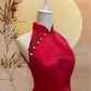 Red Duchess Satin with Red Beaded Appliqué