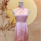 Light Pink Chinese Silk Cheongsam with Mint Jade Beads