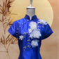 Electric Blue Thai Silk Cheongsam with Beaded Floral Embellishments