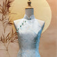 Mint Bird Jacquard Cheongsam with Diamond Back Cut-Out