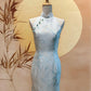 Mint Bird Jacquard Cheongsam with Diamond Back Cut-Out