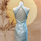Mint Bird Jacquard Cheongsam with Diamond Back Cut-Out