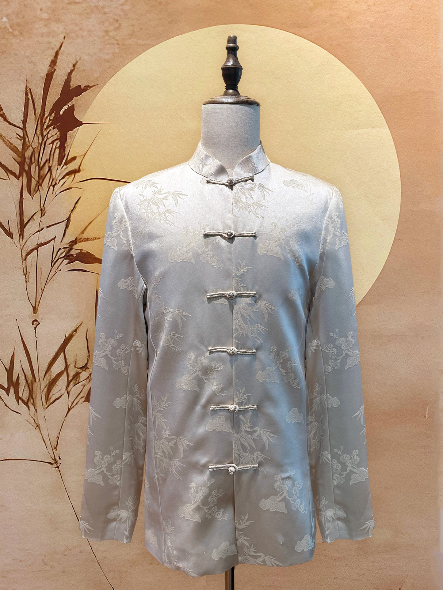 Off-White Chinese Silk Tang Shirt with Frog Knots