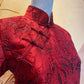 Red Floral Jacquard Cheongsam with Frog Knots