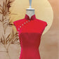 Red Satin Dress with Full Beads and Back Cut-Out