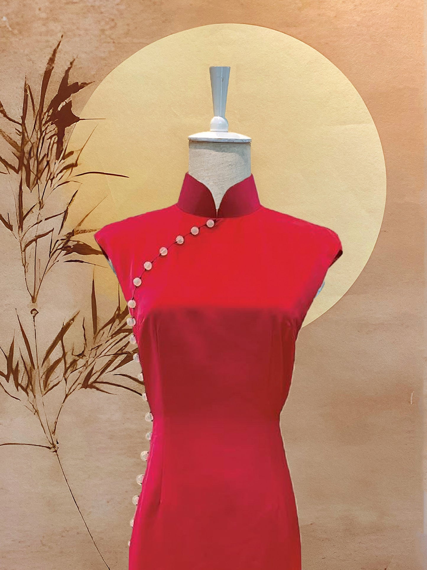 Red Satin Dress with Full Beads and Back Cut-Out