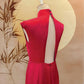 Red Satin Dress with Full Beads and Back Cut-Out