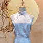 Silver Chinese Jacquard Cheongsam with Diamond Back Cut-Out