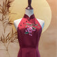 Maroon Red Embroidery Satin Cheongsam