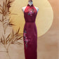 Maroon Red Embroidery Satin Cheongsam