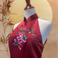 Maroon Red Embroidery Satin Cheongsam