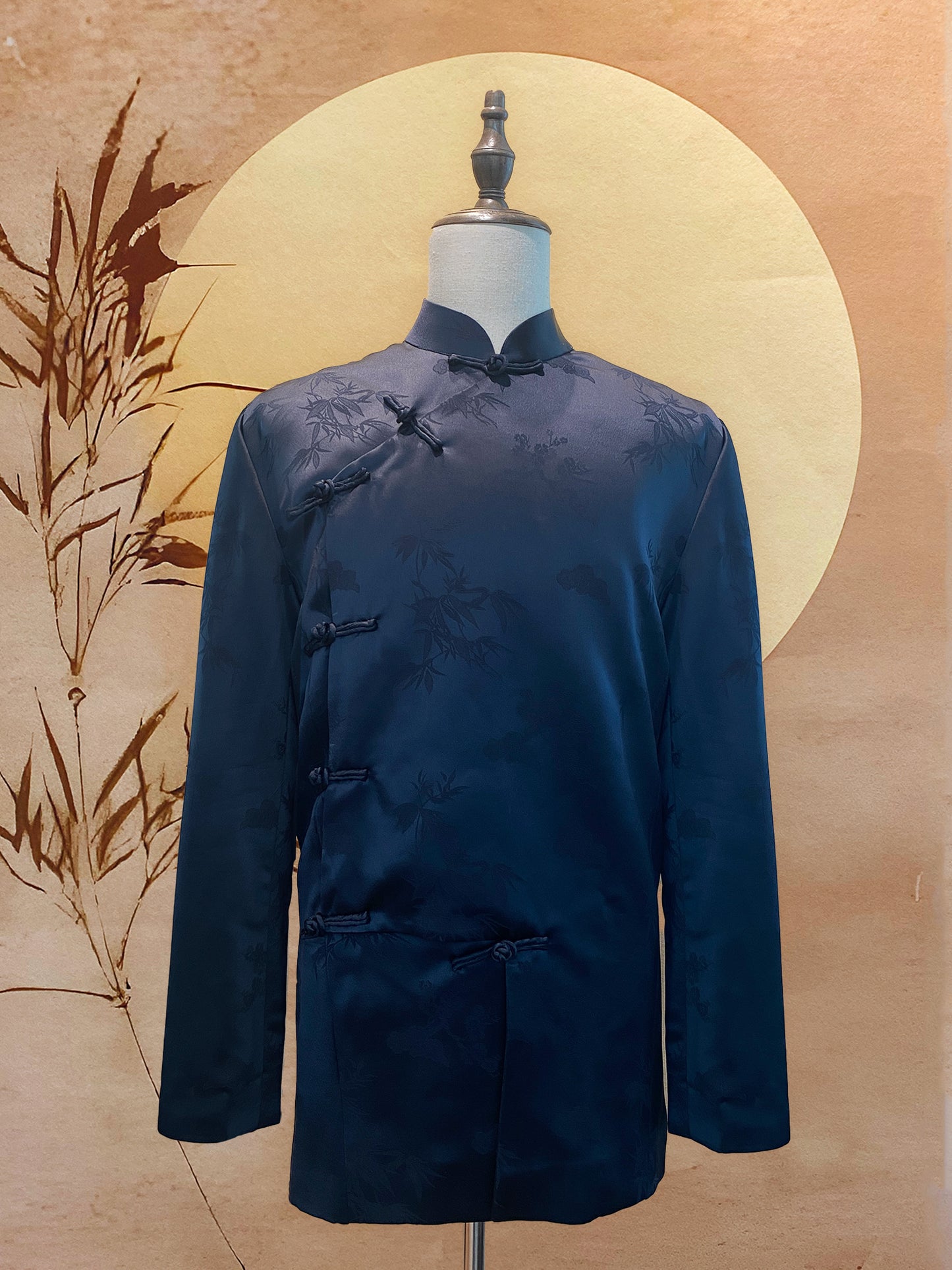 Midnight Blue Chinese Silk Tang Shirt with Full Chinese Knots
