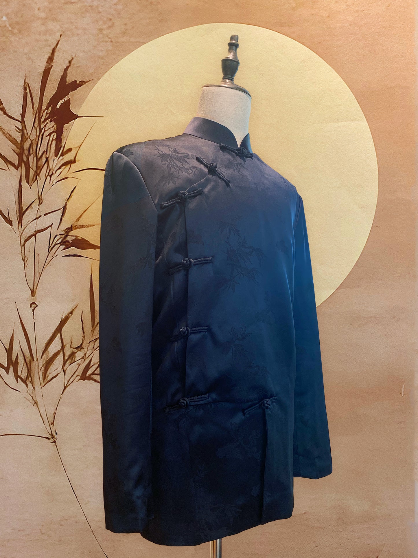 Midnight Blue Chinese Silk Tang Shirt with Full Chinese Knots