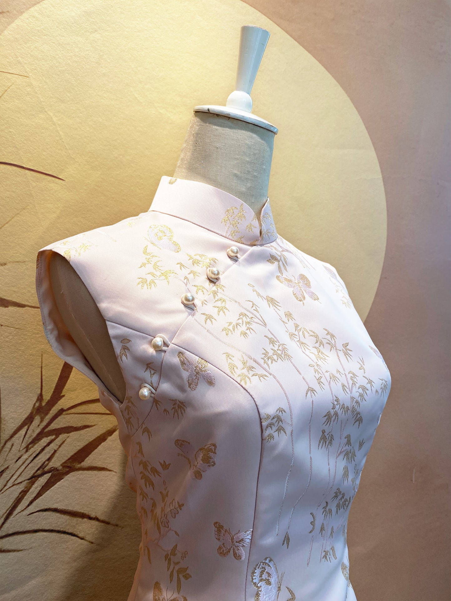 Powder Pink and Gold Jacquard Cheongsam