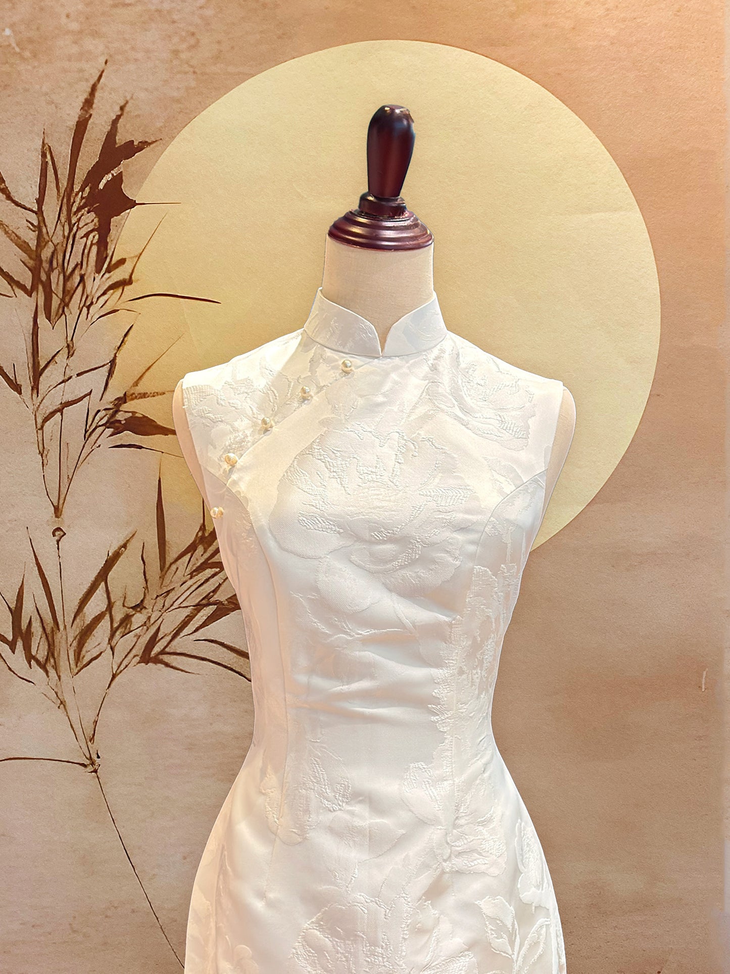 White Floral Jacquard Cheongsam