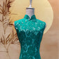 Green Lace with Light Blue Lining Cheongsam
