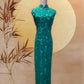 Green Lace with Light Blue Lining Cheongsam
