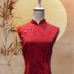 Red Jacquard Flare Cheongsam