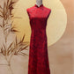 Red Jacquard Flare Cheongsam