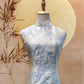 Silver Blue Floral Jacquard Cheongsam