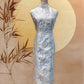 Silver Blue Floral Jacquard Cheongsam