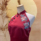 Red Duchess Satin Cheongsam with Front Slit and Floral Appliqué