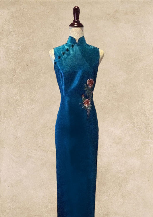 Dark Turquoise Sleeveless Cheongsam