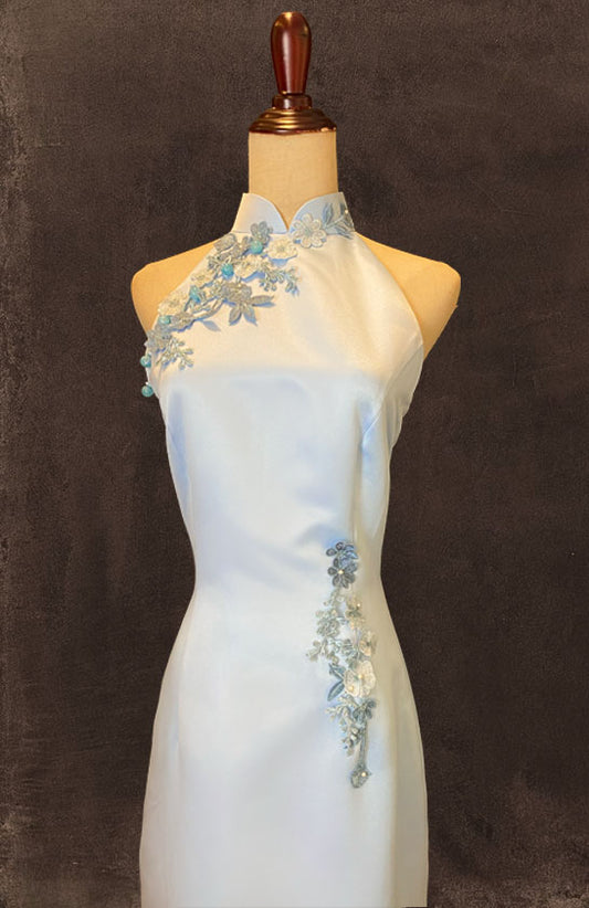 Blue Satin Cheongsam