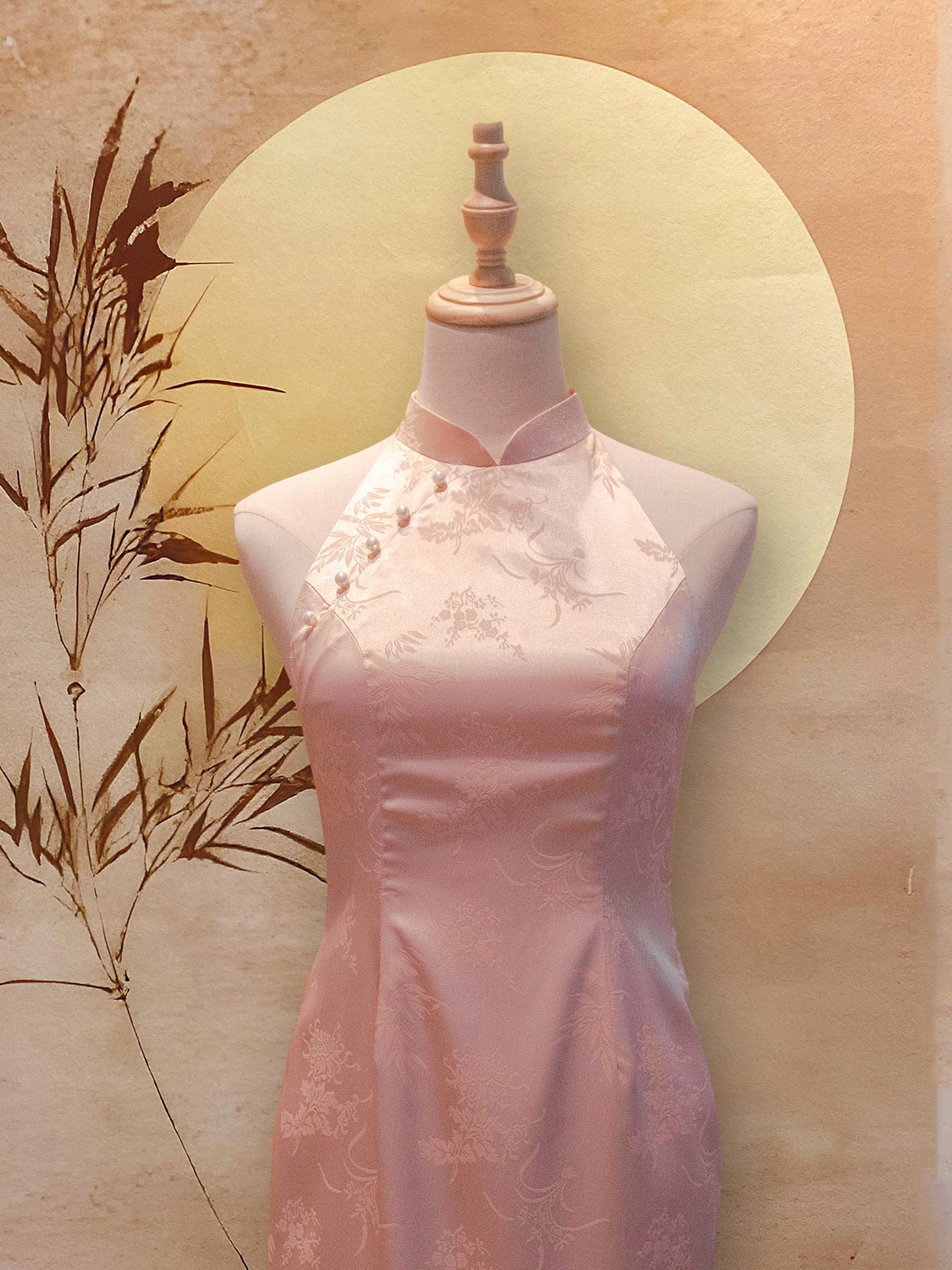 Baby Pink Chinese Silk Halter Neck Cheongsam