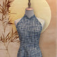 Blue and White Blend Tweed Cheongsam